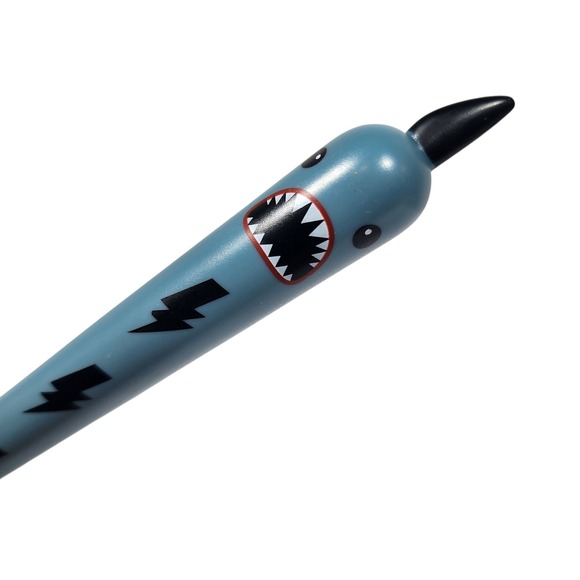 Fun Shark Lightning Bolt Design Pen Blue Black. Retro shark pen. - Picture 3 of 6